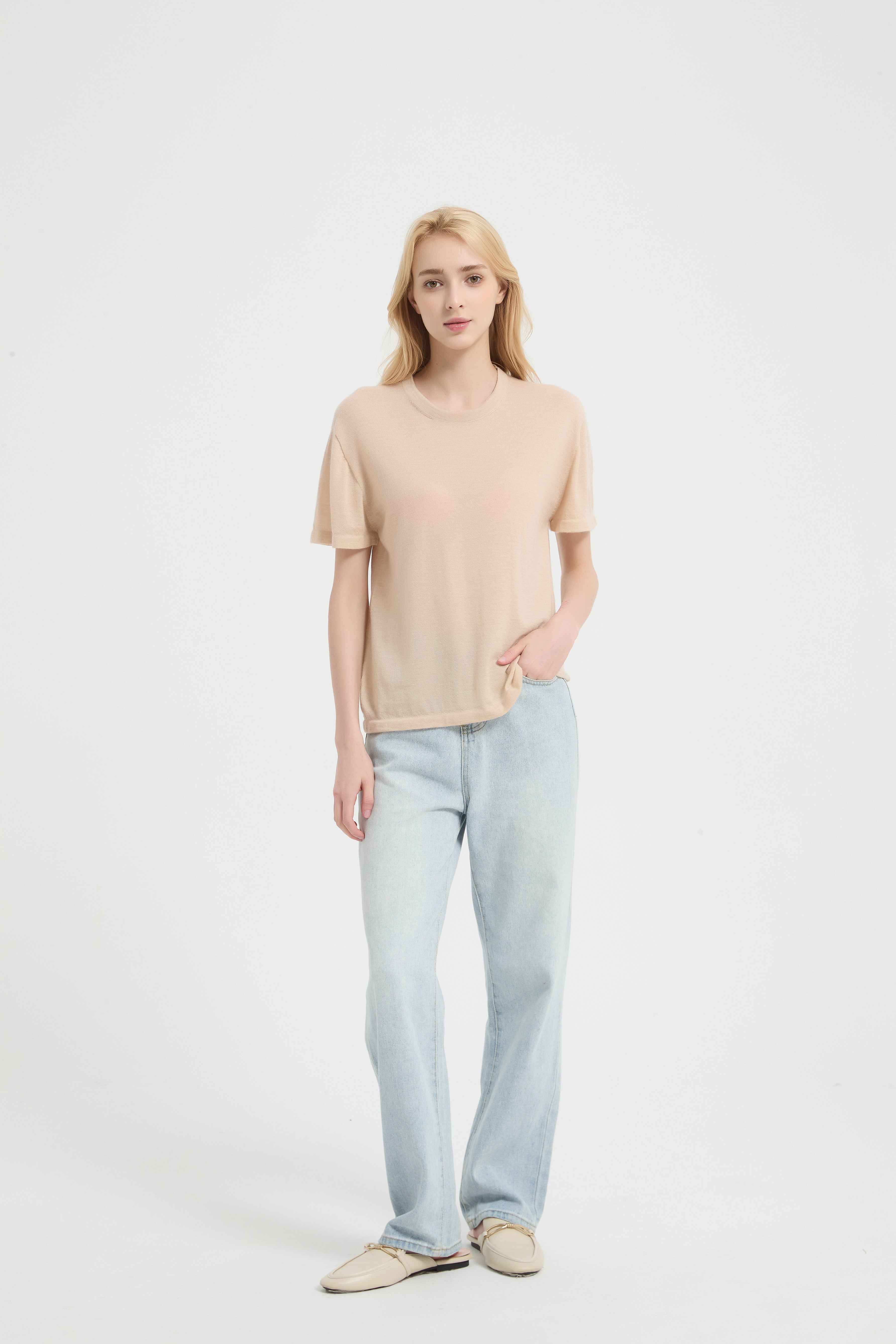New Arrival Wholesale high quality Ladies 100%Worsted Baby Cashmere Crew Neck Knitted Shirt from Chinese factory