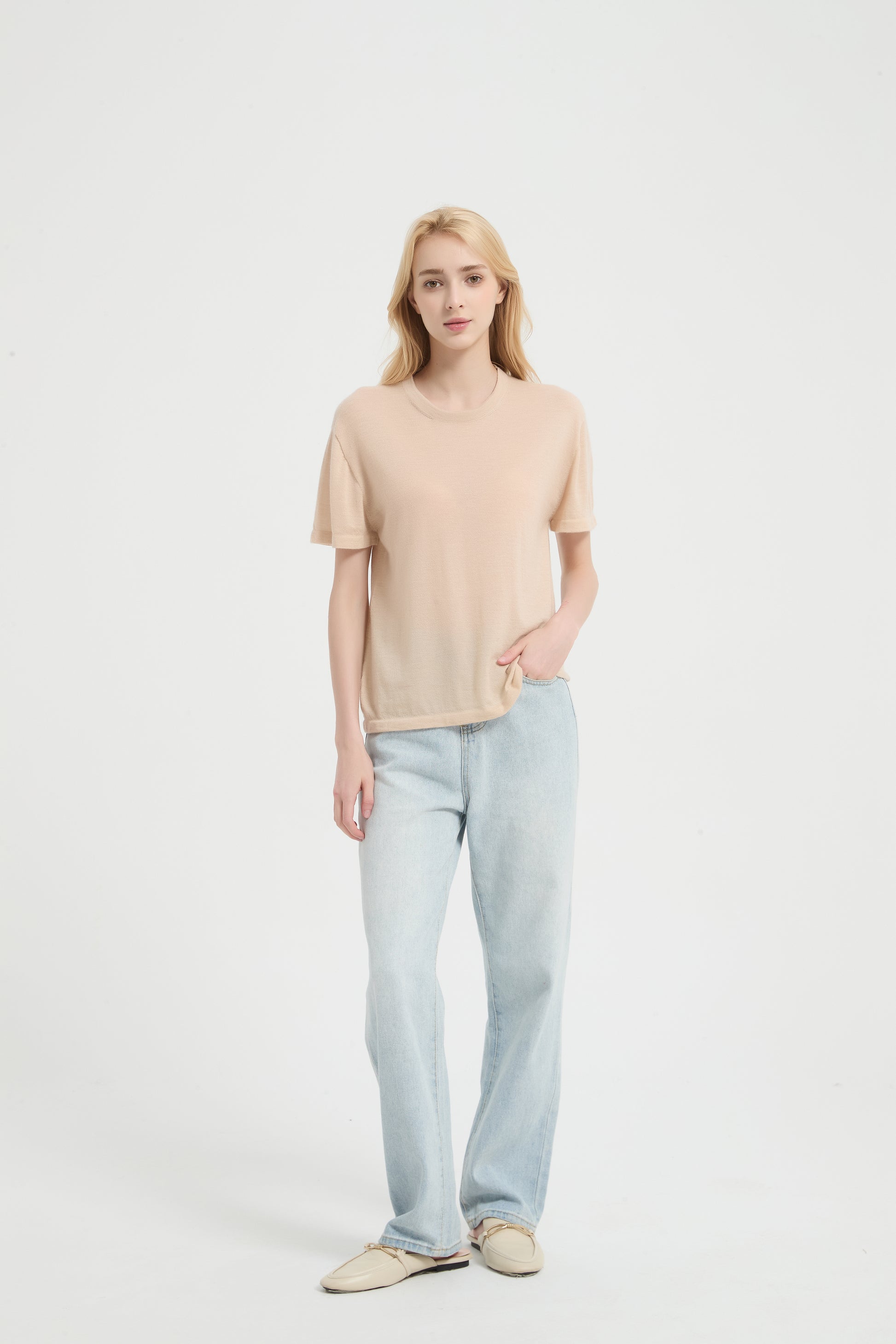 New Arrival Wholesale high quality Ladies 100%Worsted Baby Cashmere Crew Neck Knitted Shirt from Chinese factory