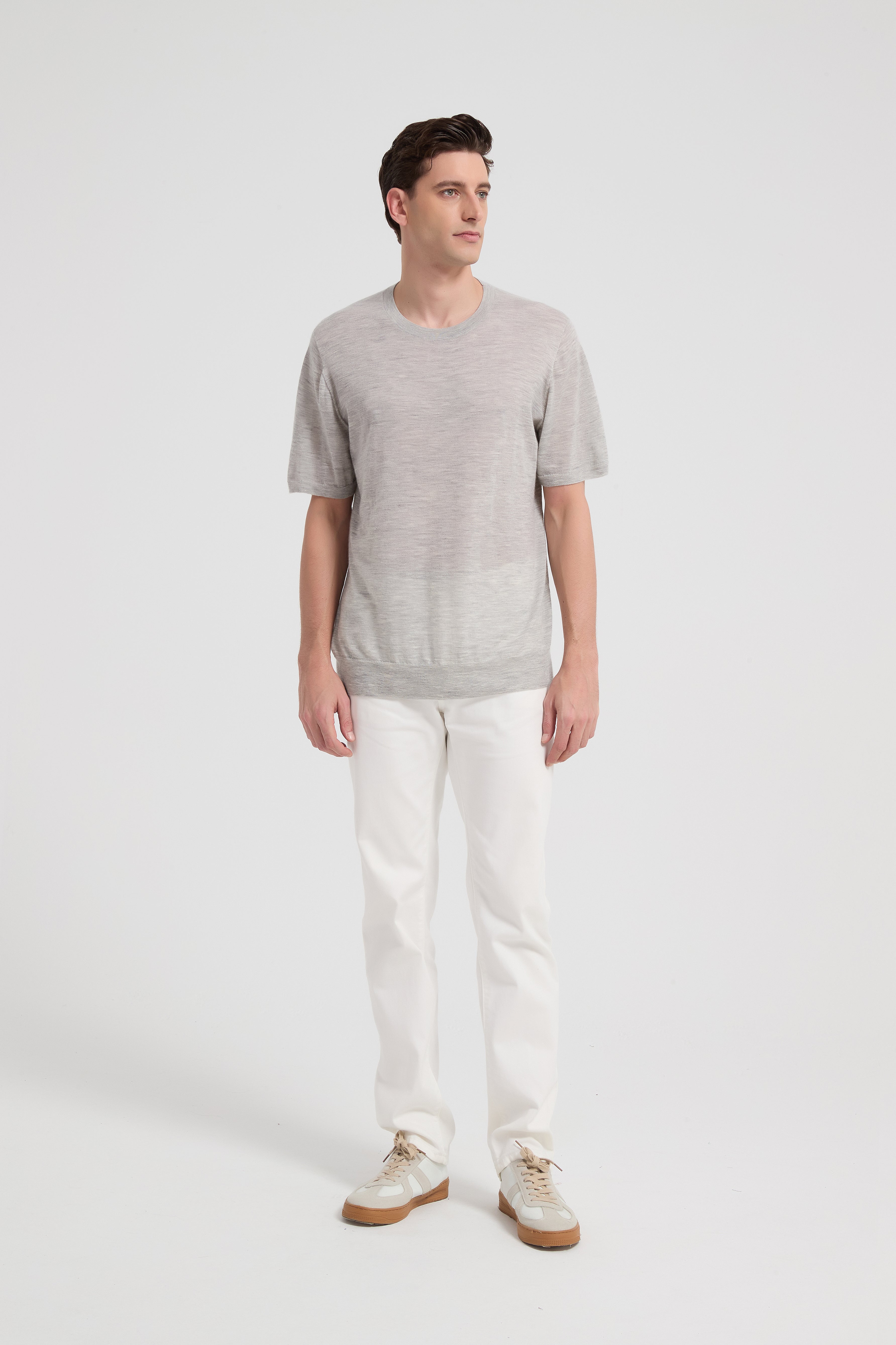 New Arrival Men's Crew Neck 100%Worsted Baby Cashmere Knitted Shirt From Chinese Supplier