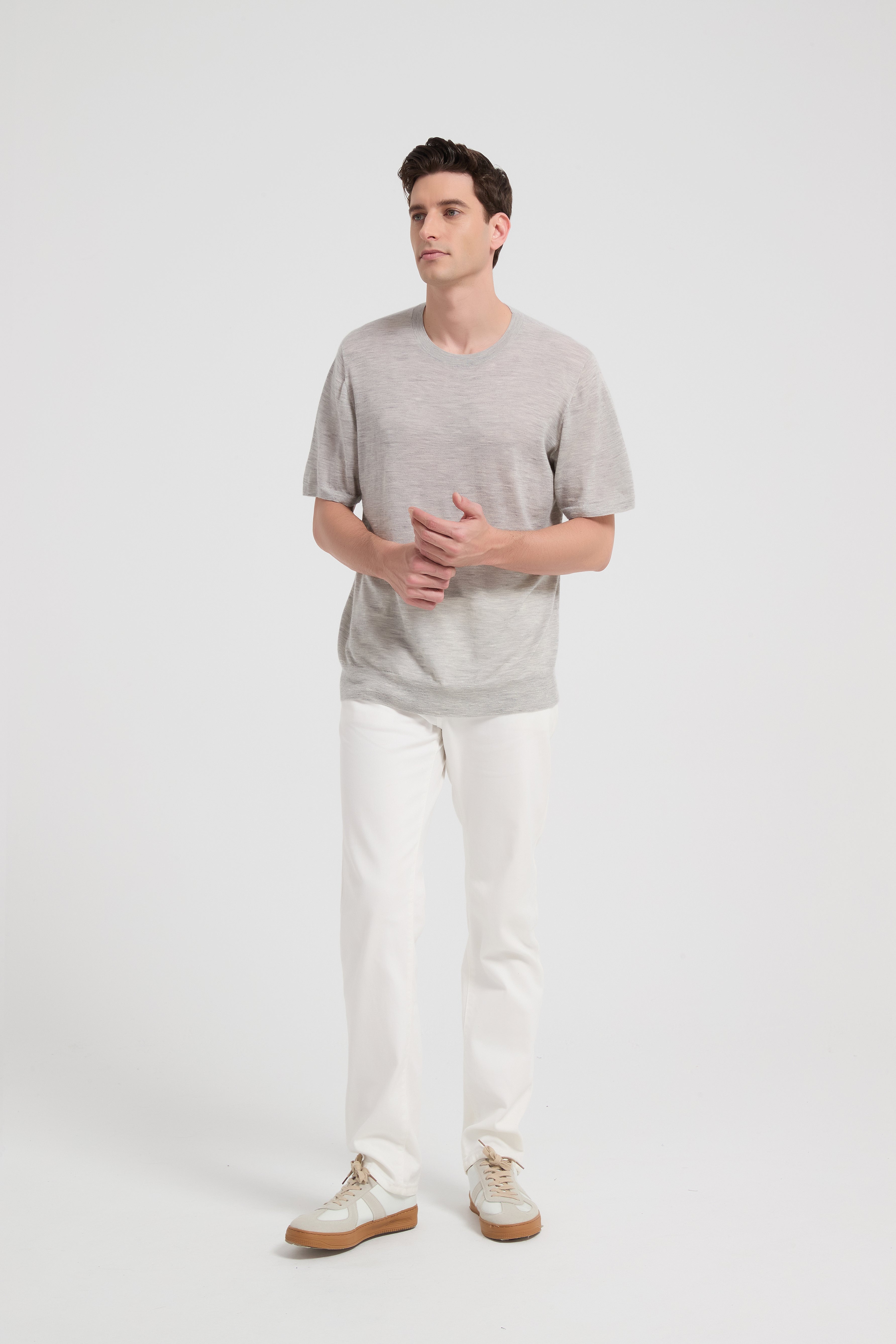 New Arrival Men's Crew Neck 100%Worsted Baby Cashmere Knitted Shirt From Chinese Supplier