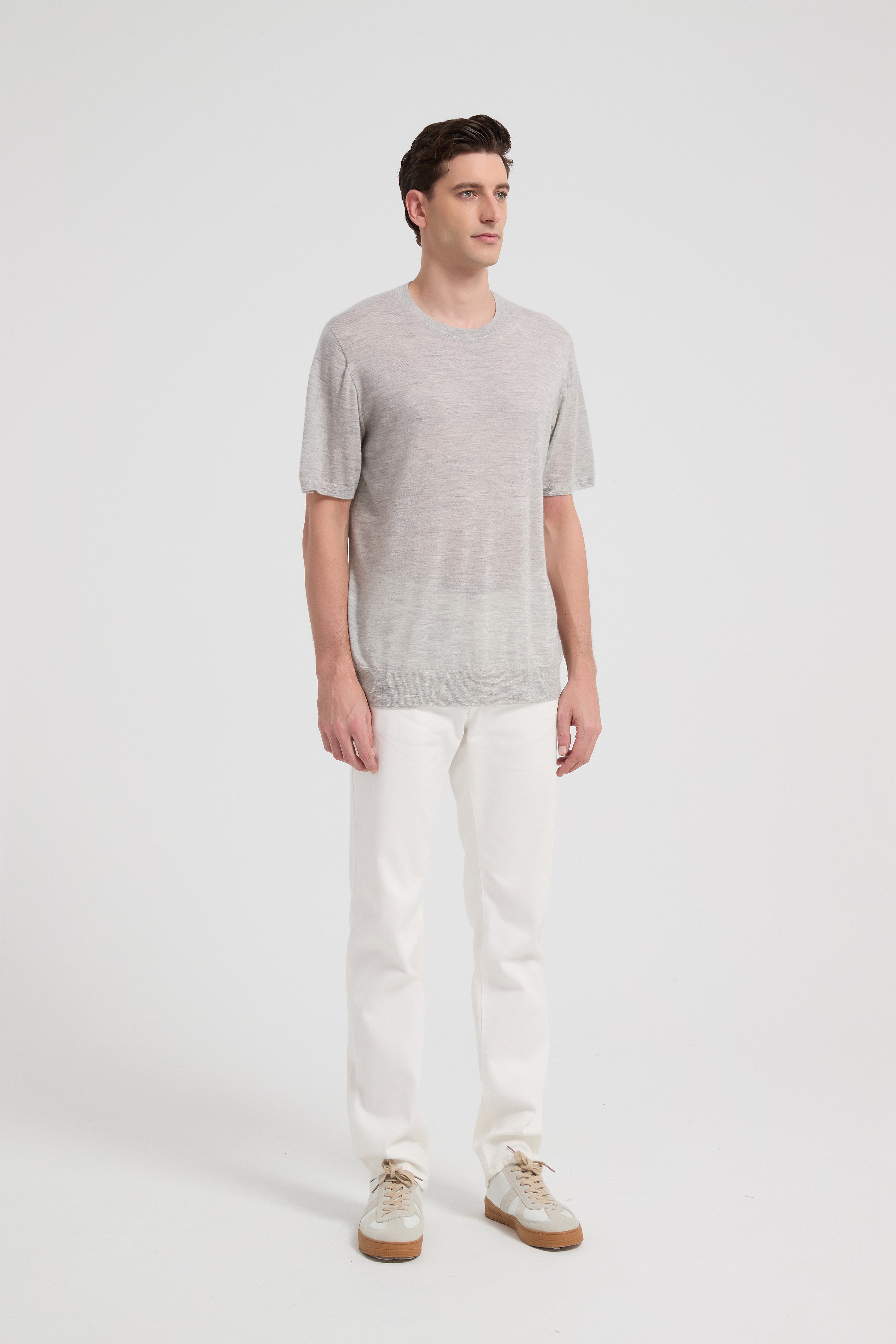 New Arrival Men's Crew Neck 100%Worsted Baby Cashmere Knitted Shirt From Chinese Supplier