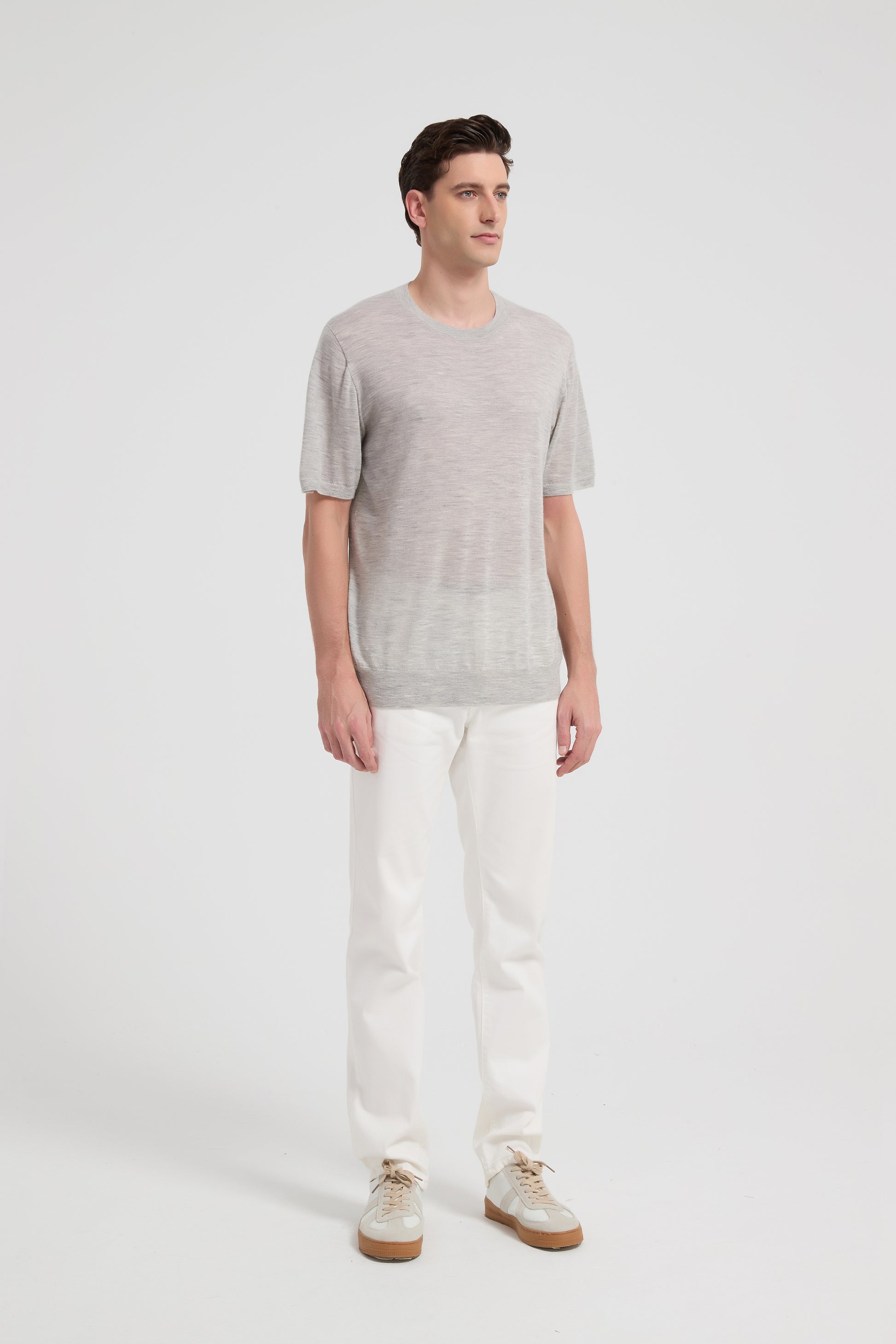 New Arrival Men's Crew Neck 100%Worsted Baby Cashmere Knitted Shirt From Chinese Supplier