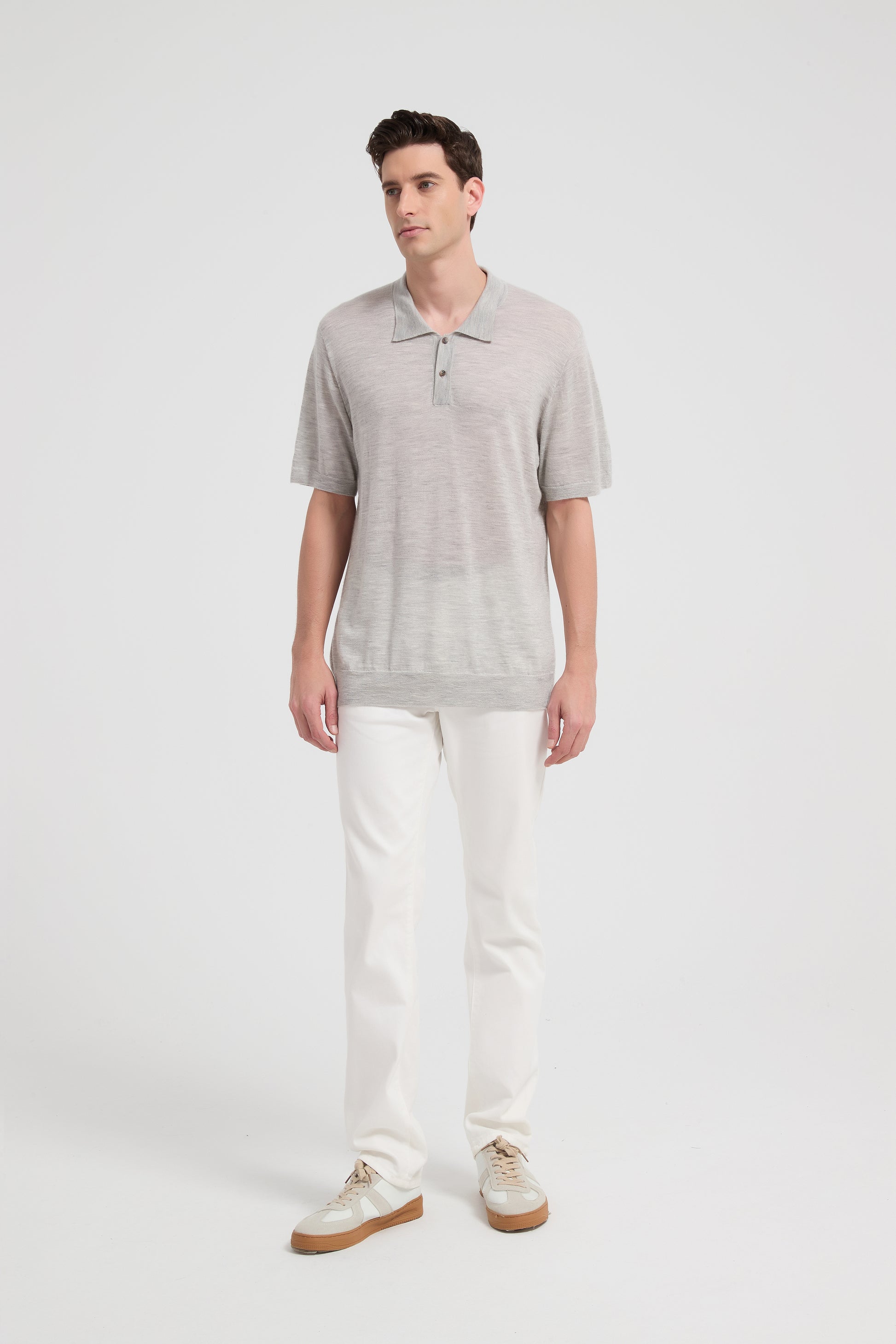 New Design ODM Man Worsted Cashmere Polo Neck Short Sleeve Sweater From China