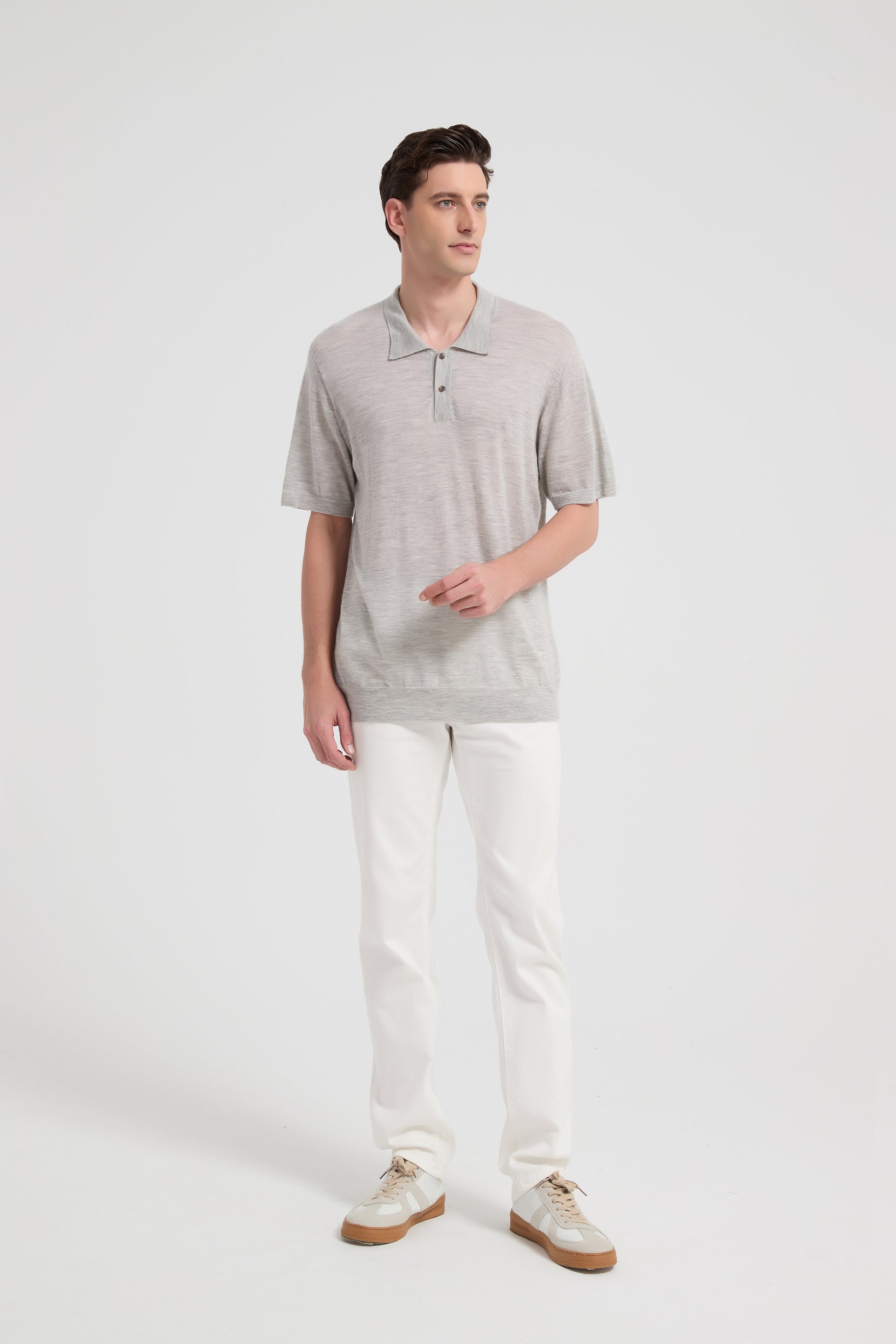 New Design ODM Man Worsted Cashmere Polo Neck Short Sleeve Sweater From China