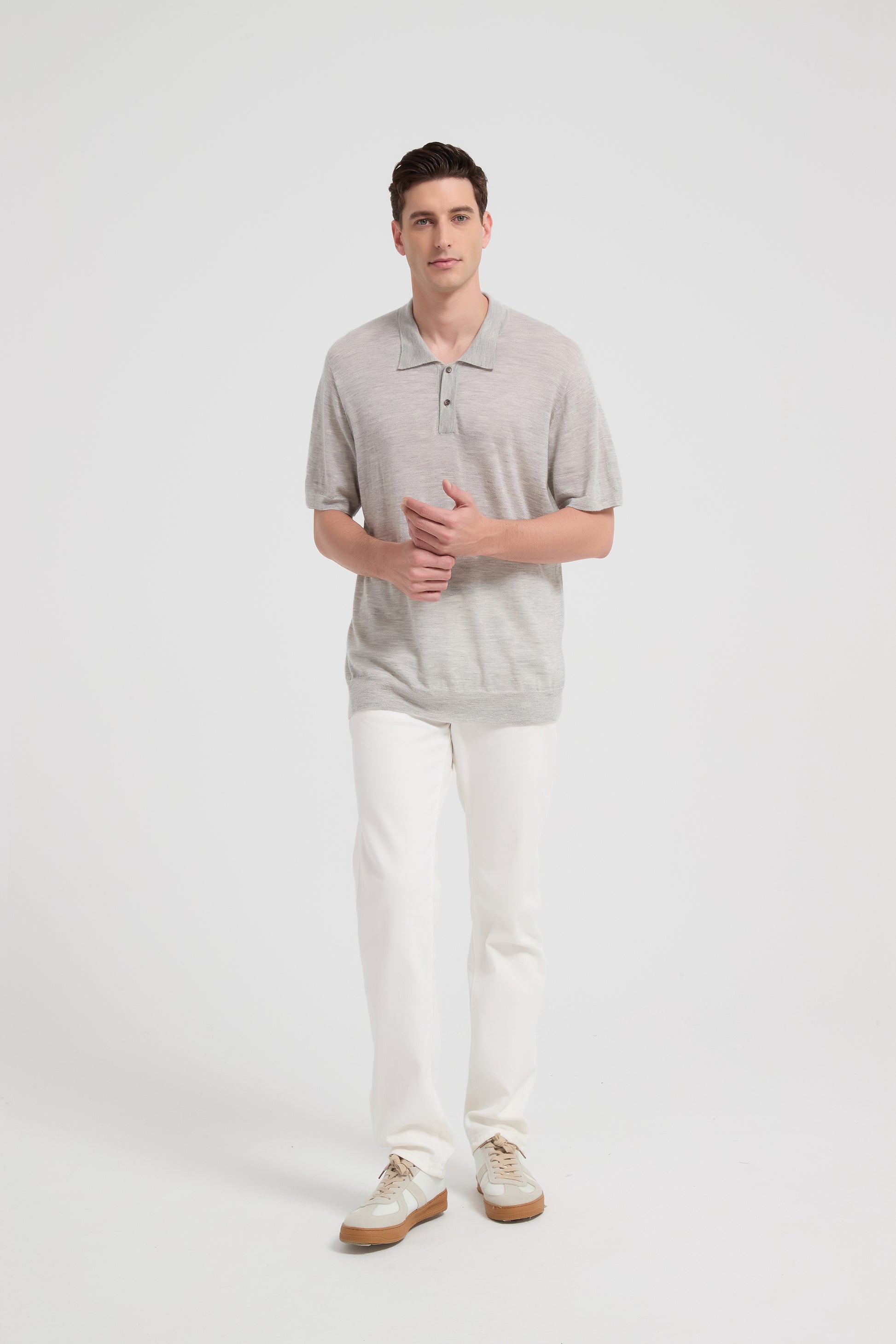 New Design ODM Man Worsted Cashmere Polo Neck Short Sleeve Sweater From China