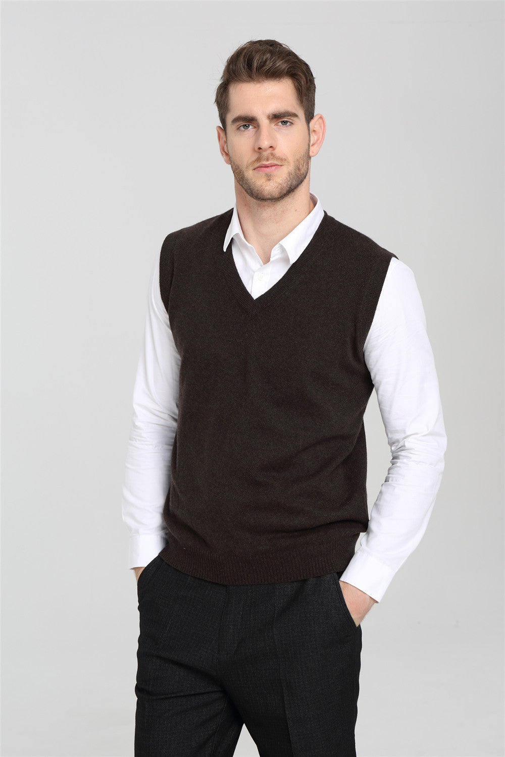 OEM men's long Sleeve V-neck cashmere vest for Fall Winter OEM China supplier