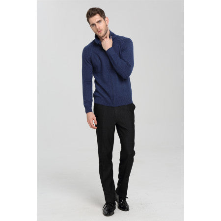 OEM high quality men blue zipper with half high collar cashmere cardigan China vendor