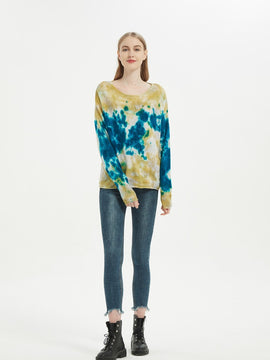 Custom design high quality ladies round neck tie dye wool cashmere pullover knitwear for fall winter