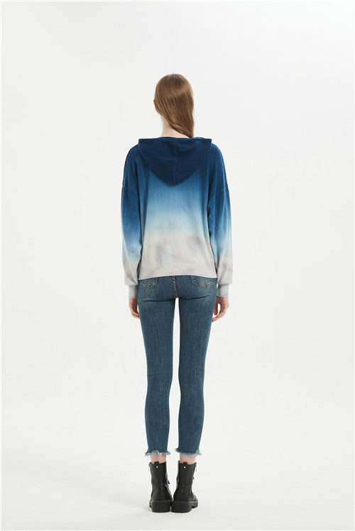 OEM women dip dye printed wool cashmere sport wear hoodie jumper from china manufacturer