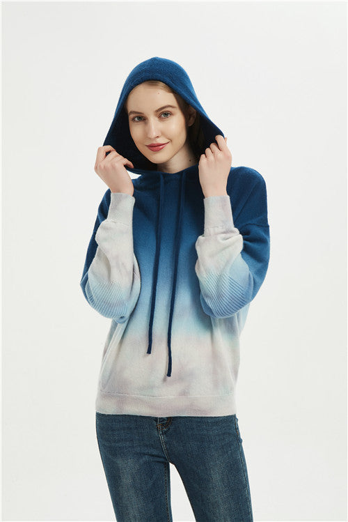 OEM women dip dye printed wool cashmere sport wear hoodie jumper from china manufacturer
