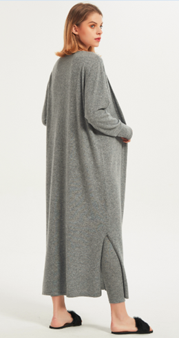OEM ladies pure cashmere long cardigan nightwear from Chinese manufacture