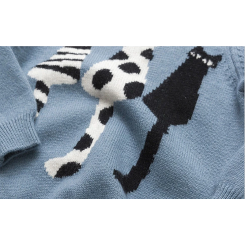 OEM design Girl Cashmere Sweater With Cat Pattern Crewneck China Supplier