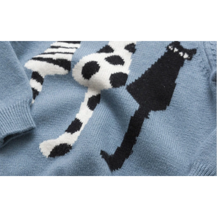 OEM design Girl Cashmere Sweater With Cat Pattern Crewneck China Supplier