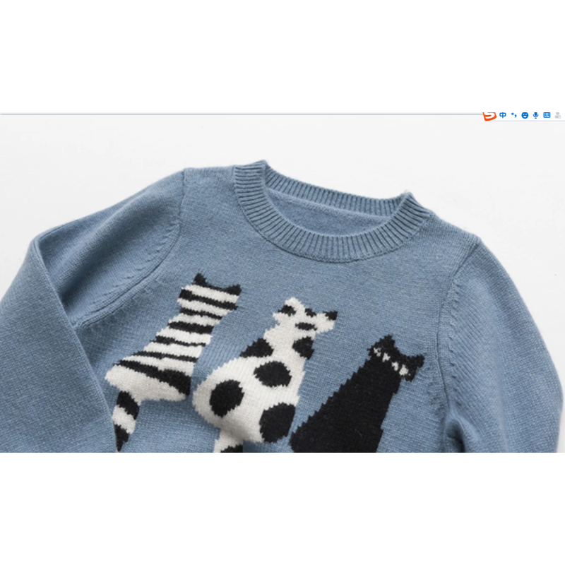OEM design Girl Cashmere Sweater With Cat Pattern Crewneck China Supplier