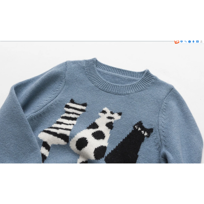 OEM design Girl Cashmere Sweater With Cat Pattern Crewneck China Supplier