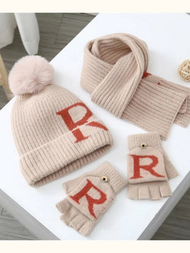 Custom Design Winter Cashmere Pompom Beanie Hats Scarf Glove Set For Boys Girls From China