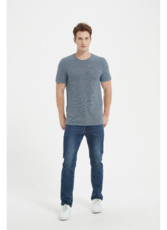 OEM men's pure cashmere roll neck stripe tee with marl yarn pullover sweater China manufacturer