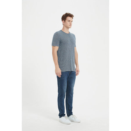 OEM men's pure cashmere roll neck stripe tee with marl yarn pullover sweater China manufacturer