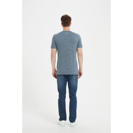 OEM men's pure cashmere roll neck stripe tee with marl yarn pullover sweater China manufacturer