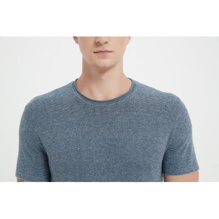 OEM men's pure cashmere roll neck stripe tee with marl yarn pullover sweater China manufacturer