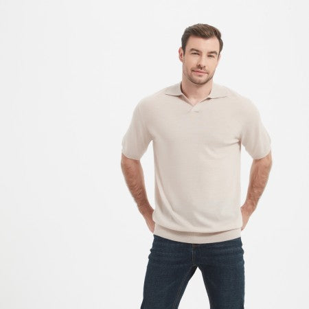New Design ODM Man Worsted Cashmere Polo Neck Short Sleeve Sweater From Chinese Supplier