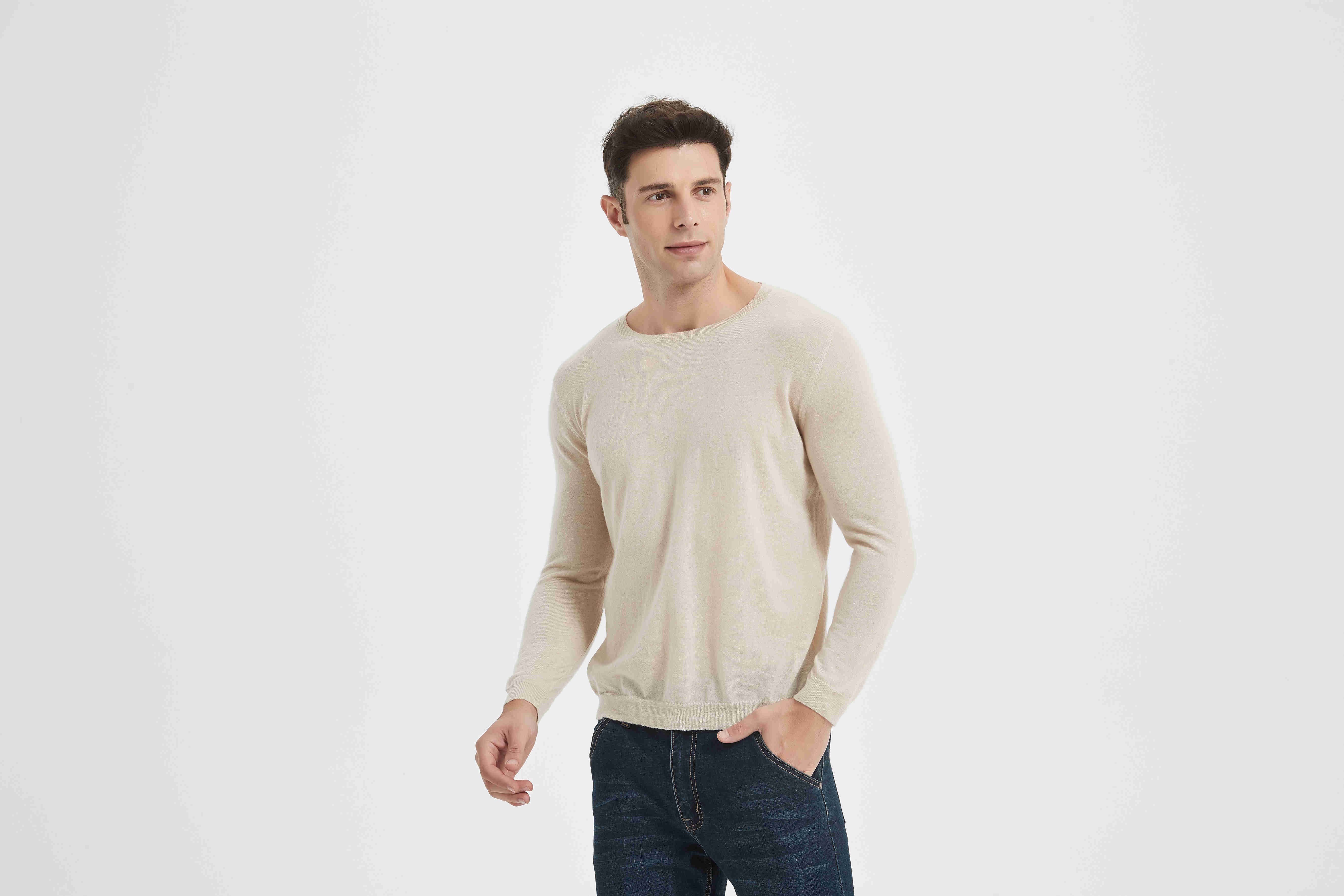 Custom design Men 90% Cashmere 10%Silk Crew Neck Sweaters from Chinese factory