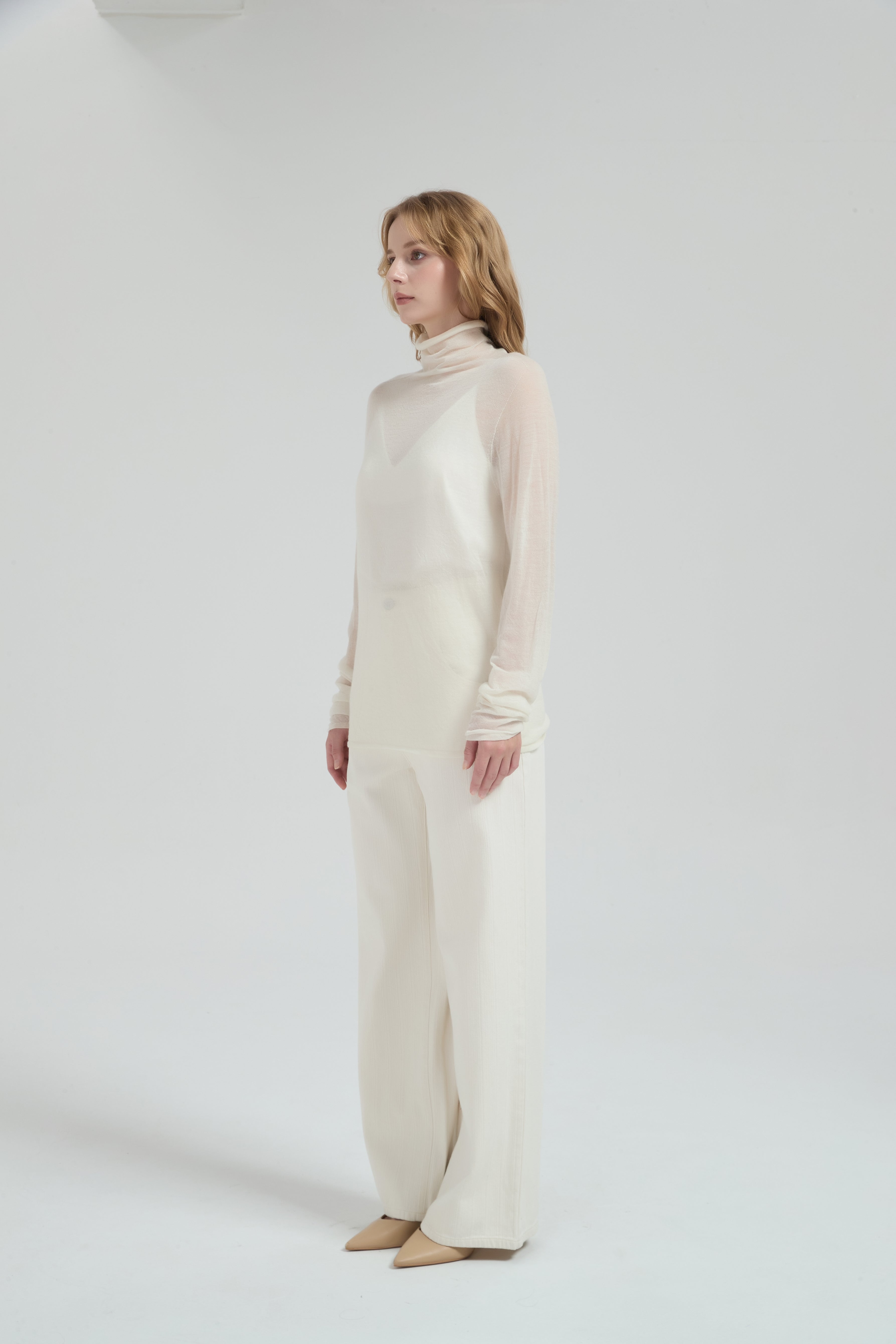 New Arrival Wholesale ladies 50%Cashmere 50%PVA high neck pullover knitwear