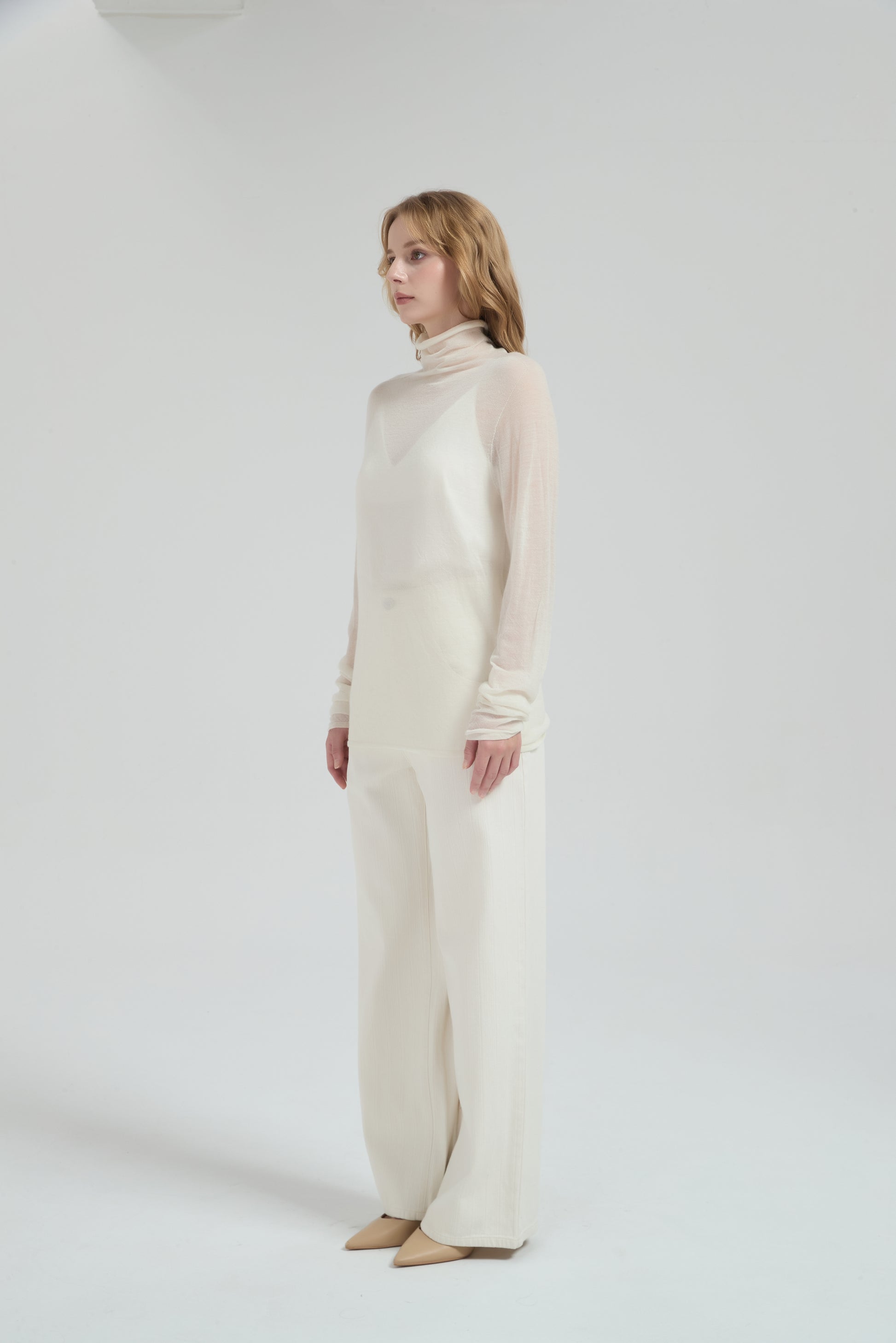 New Arrival Wholesale ladies 50%Cashmere 50%PVA high neck pullover knitwear