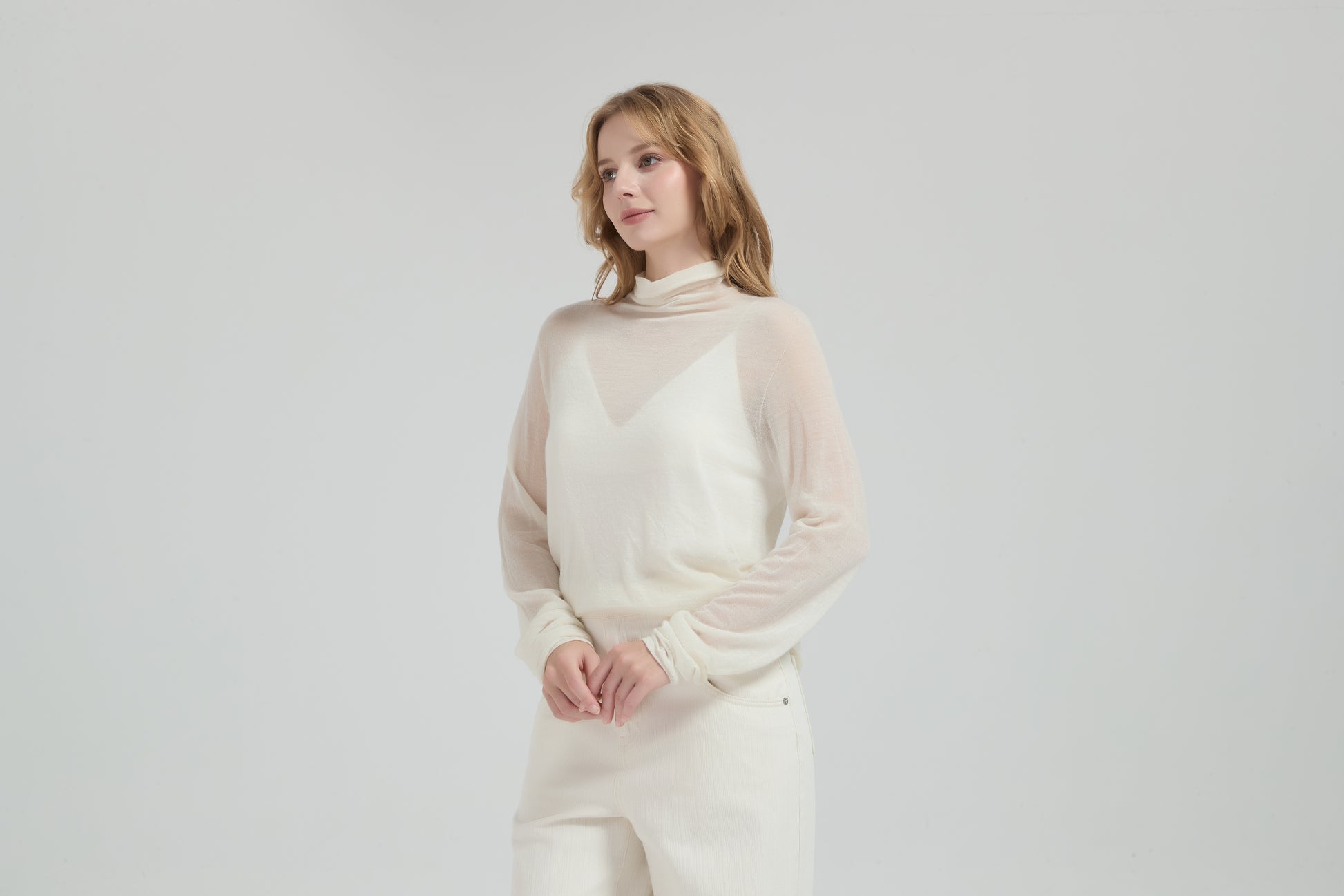 New Arrival Wholesale ladies 50%Cashmere 50%PVA high neck pullover knitwear