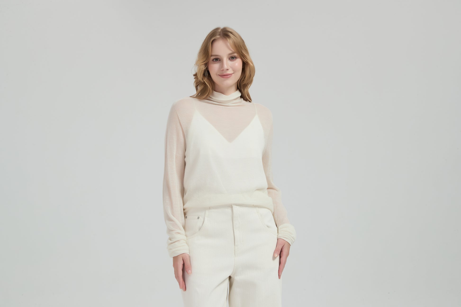 New Arrival Wholesale ladies 50%Cashmere 50%PVA high neck pullover knitwear