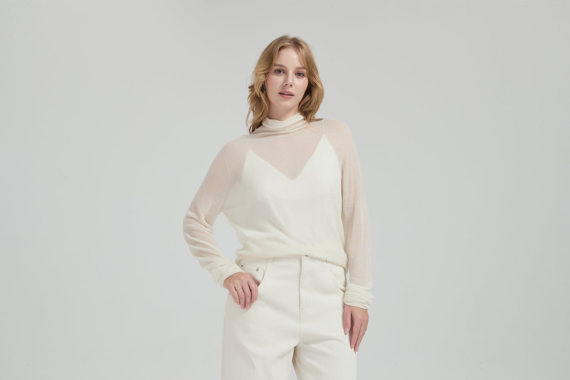 New Arrival Wholesale ladies 50%Cashmere 50%PVA high neck pullover knitwear