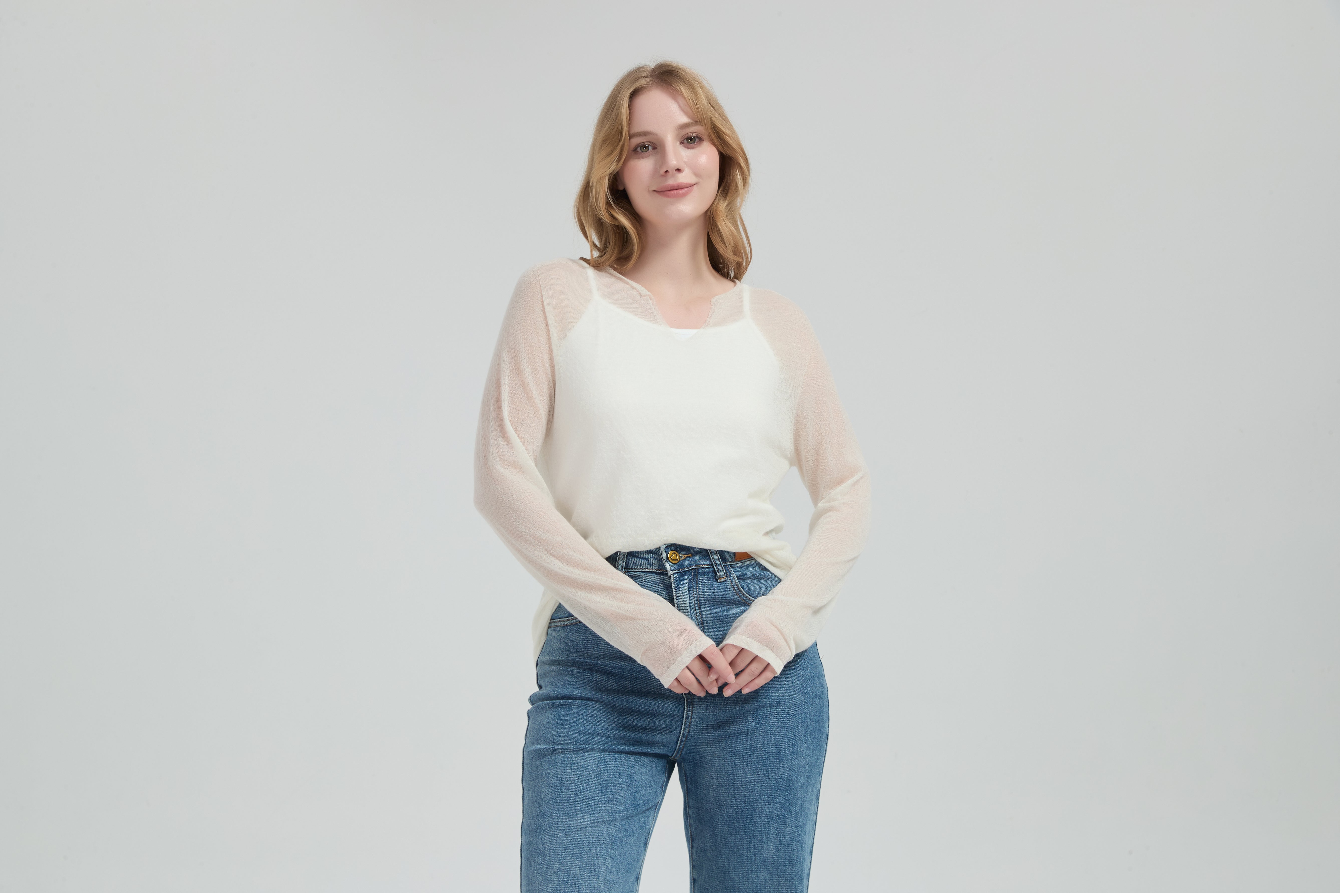 New Arrival Wholesale Women 50%Cashmere 50%PVA Crew Neck Sweater OEM