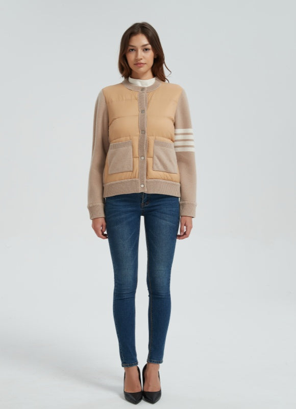 New design women khaki button-style cashmere down jacket from China