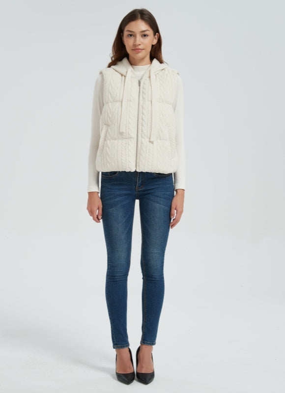 ODM high quality women white hooded cashmere down vest from Chinese manufacture