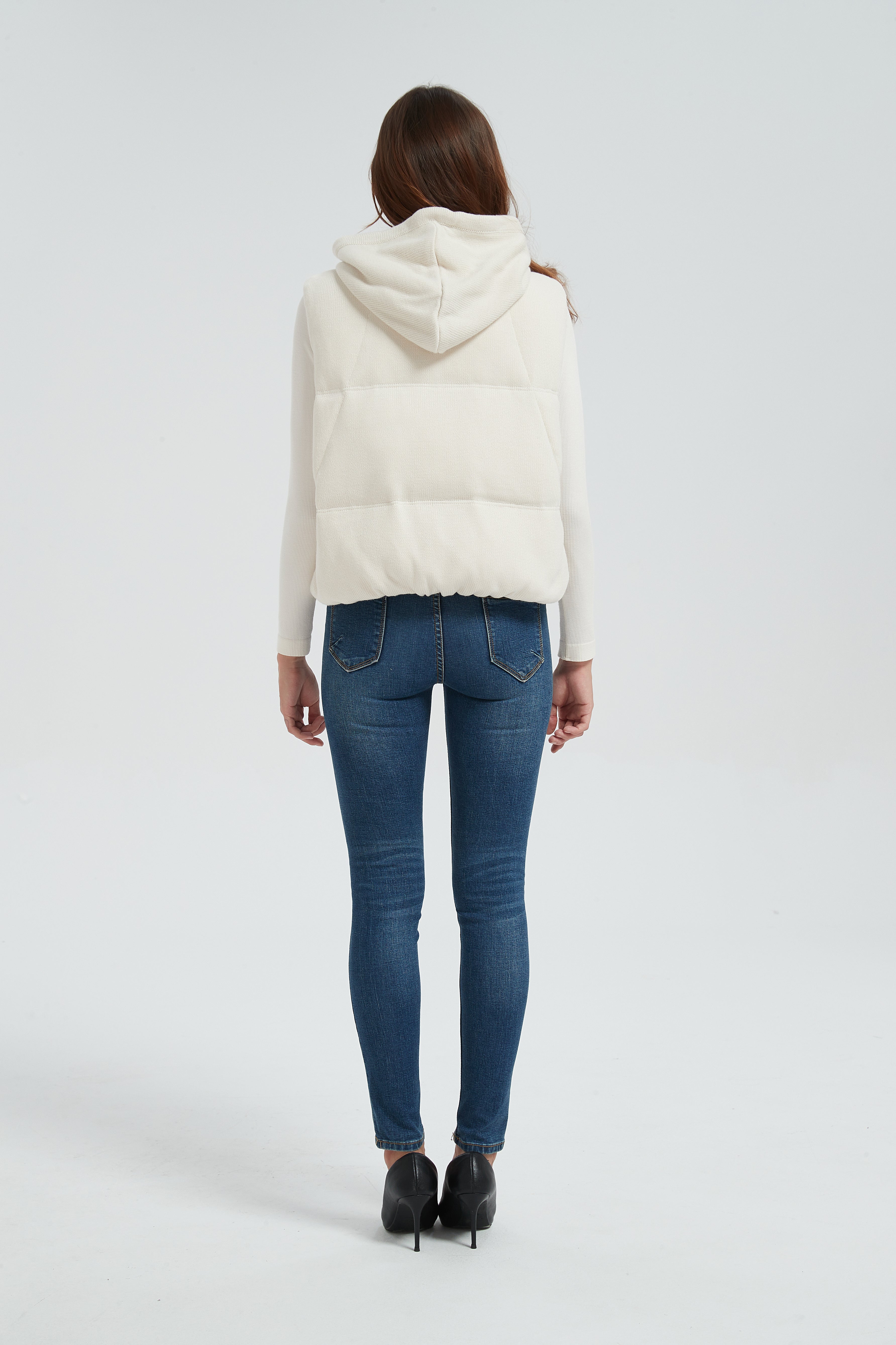 New design high quality women white hooded cashmere down vest from Chinese manufacture