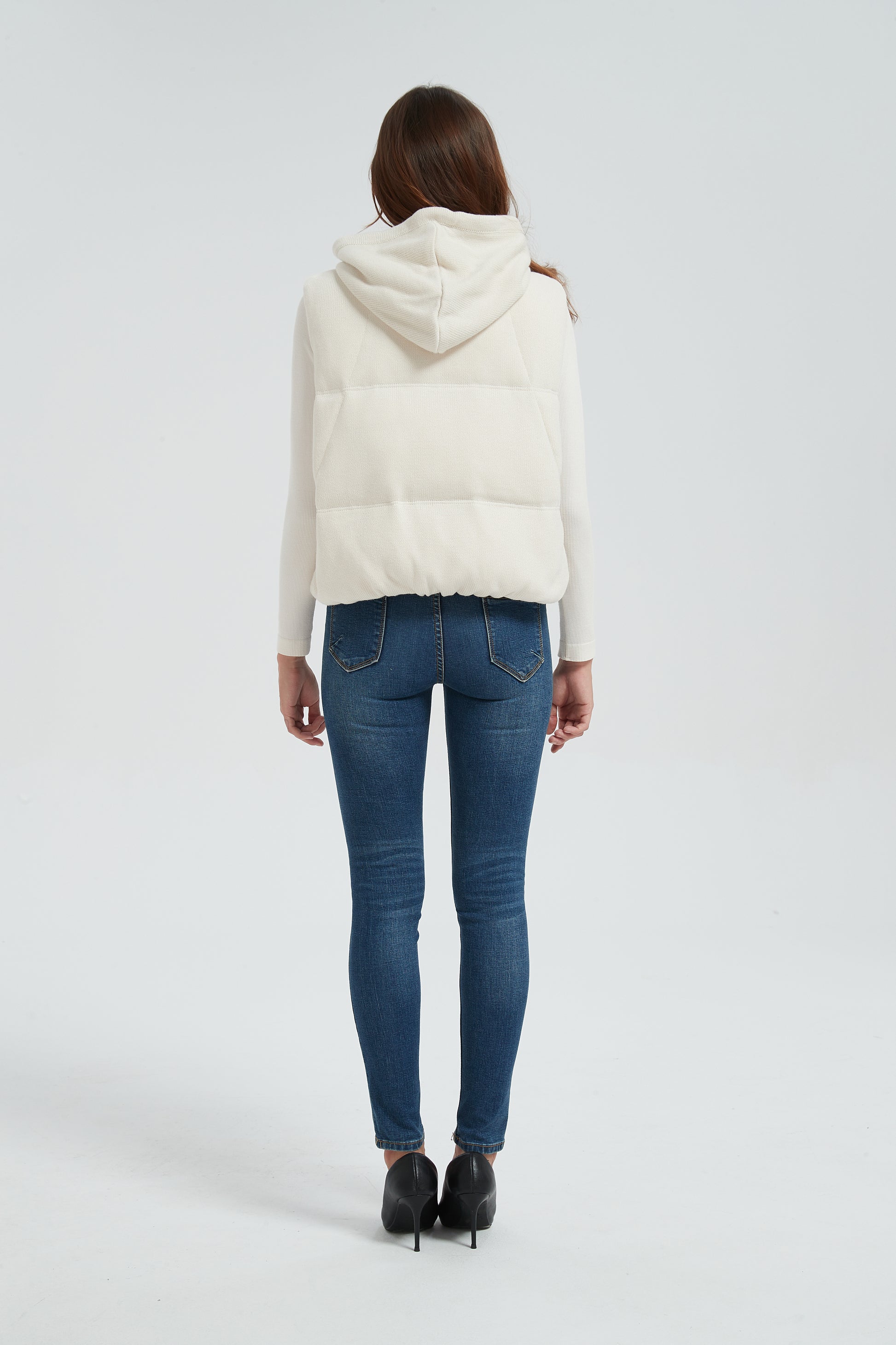 New design high quality women white hooded cashmere down vest from Chinese manufacture