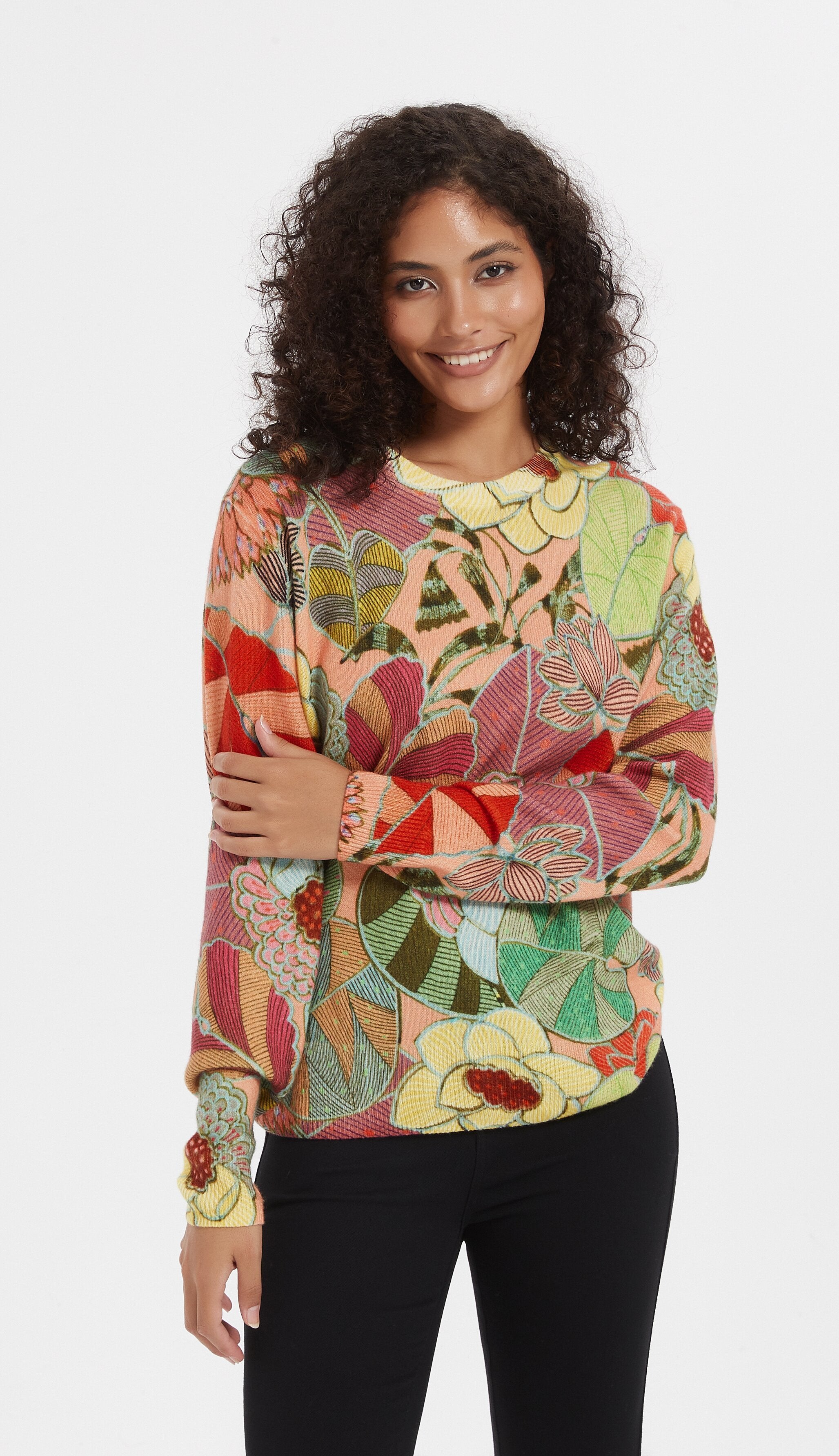 Custom design high quality Women's digital printing long sleeve cashmere sweater from China