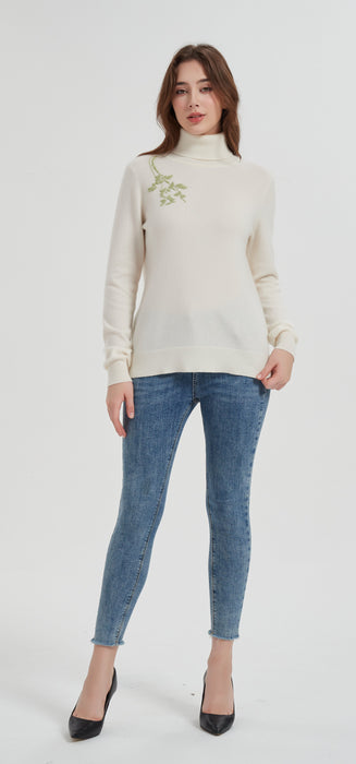 OEM High quality Women's hand embroidery turtleneck cashmere sweater from Chinese