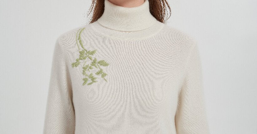 OEM High quality Women's hand embroidery turtleneck cashmere sweater from Chinese