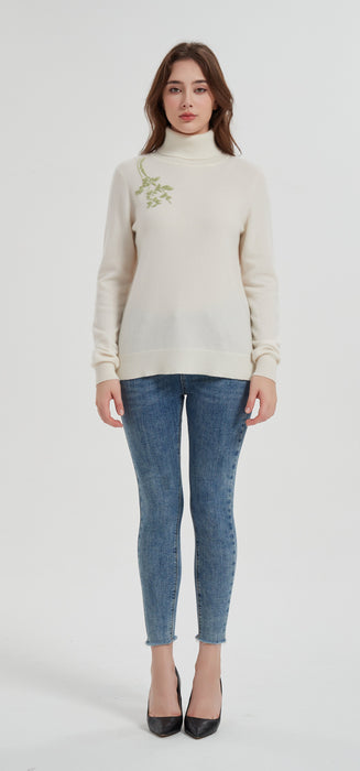 OEM High quality Women's hand embroidery turtleneck cashmere sweater from Chinese