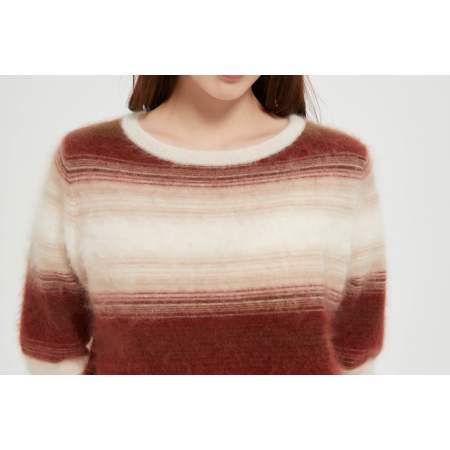 Custom high quality Women's Short Sleeve 100% Stripe Brushed Cashmere Sweater from China