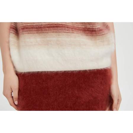 New design high quality Women's Short Sleeve 100% Stripe Brushed Cashmere Sweater from China
