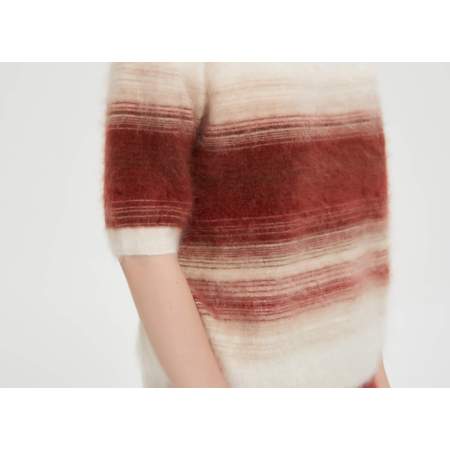 Custom high quality Women's Short Sleeve 100% Stripe Brushed Cashmere Sweater from China