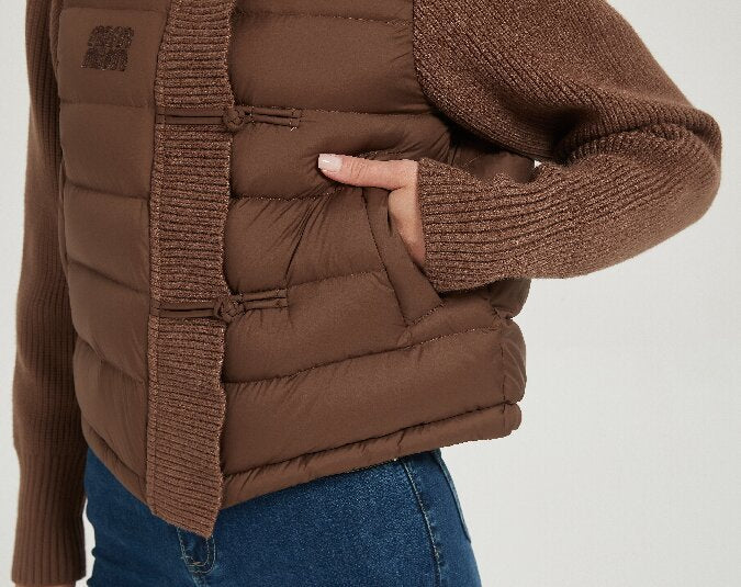 Custom high quality women short brown cashmere down jacket from Chinese manufacture