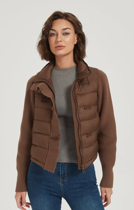 Custom high quality women short brown cashmere down jacket from Chinese manufacture