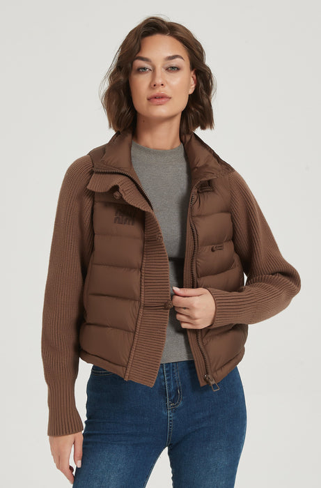 Custom high quality women short brown cashmere down jacket from Chinese manufacture