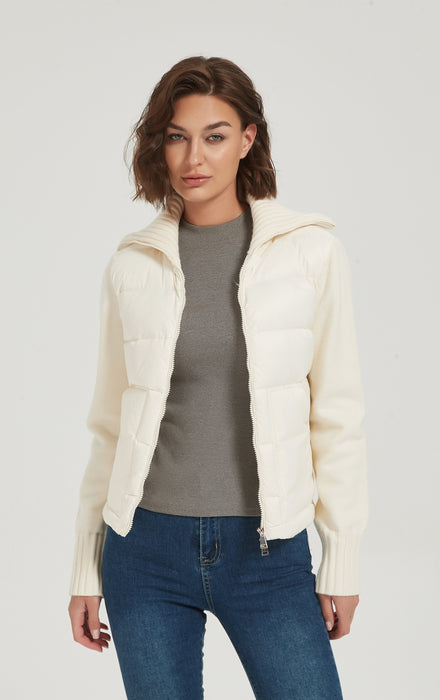 OEM high quality women solid-color wool cashmere down jacket from China