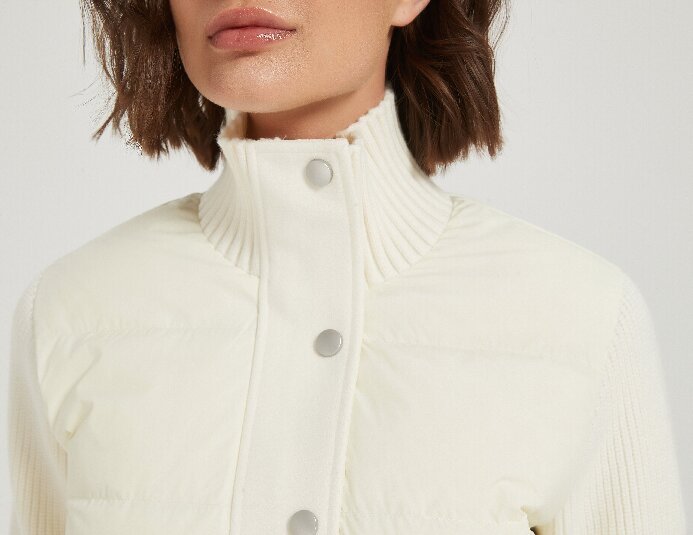 New design women cashmere striped patchwork down jacket from Chinese