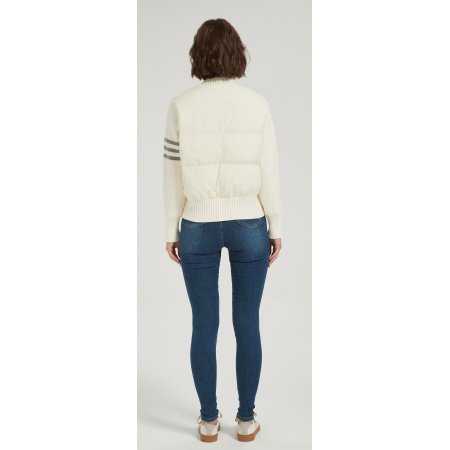 New design women cashmere striped patchwork down jacket from Chinese