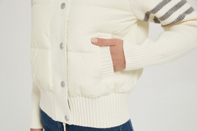 New design women cashmere striped patchwork down jacket from Chinese